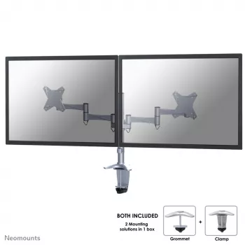 Neomounts FPMA-D1330DSILVER suporte de secretária full-motion para 2 monitores, 10-27 polegadas (25,4-69 cm), braçadeira/passa-cabos, máx. 18 kg, prateado