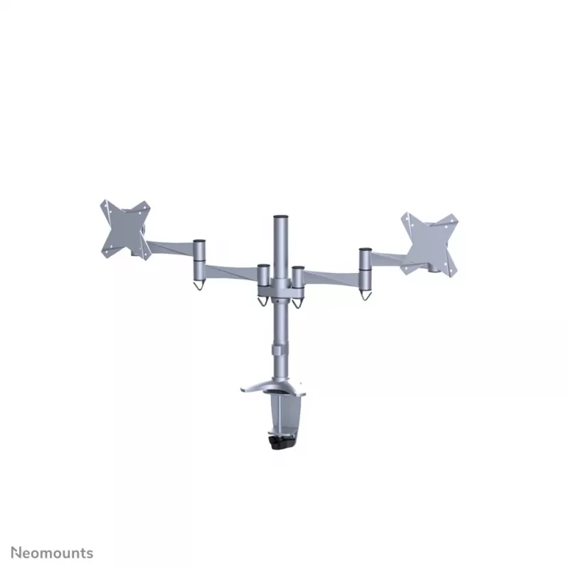 Neomounts FPMA-D1330DSILVER suporte de secretária full-motion para 2 monitores, 10-27 polegadas (25,4-69 cm), braçadeira/passa-cabos, máx. 18 kg, prateado