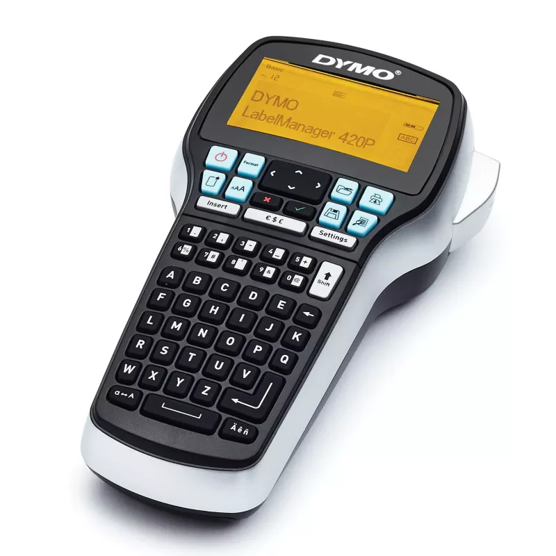Conjunto de impressora de etiquetas DYMO LabelManager 420P de alto desempenho com bateria e portátil | teclado ABC com 4 rolos de etiquetas D1 e mala de transporte