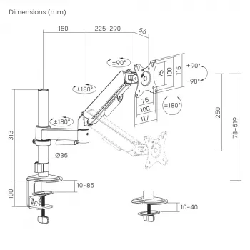 Braço de montagem ajustável para monitor de secretária GEMBIRD, 17-32 polegadas preto