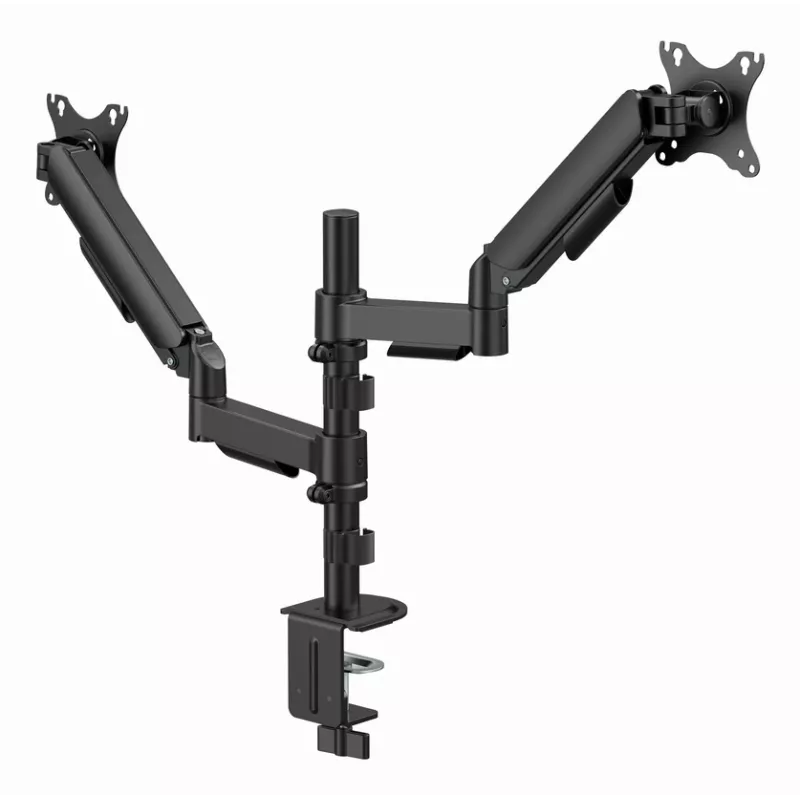 Suporte de secretária para monitor Gembird MA-DA2P-02 para 2 ecrãs, até 81,3 cm (32 polegadas), VESA 75x75–100x100, peso máx. 9 kg por ecrã, morsa/passagem pela secretária, preto