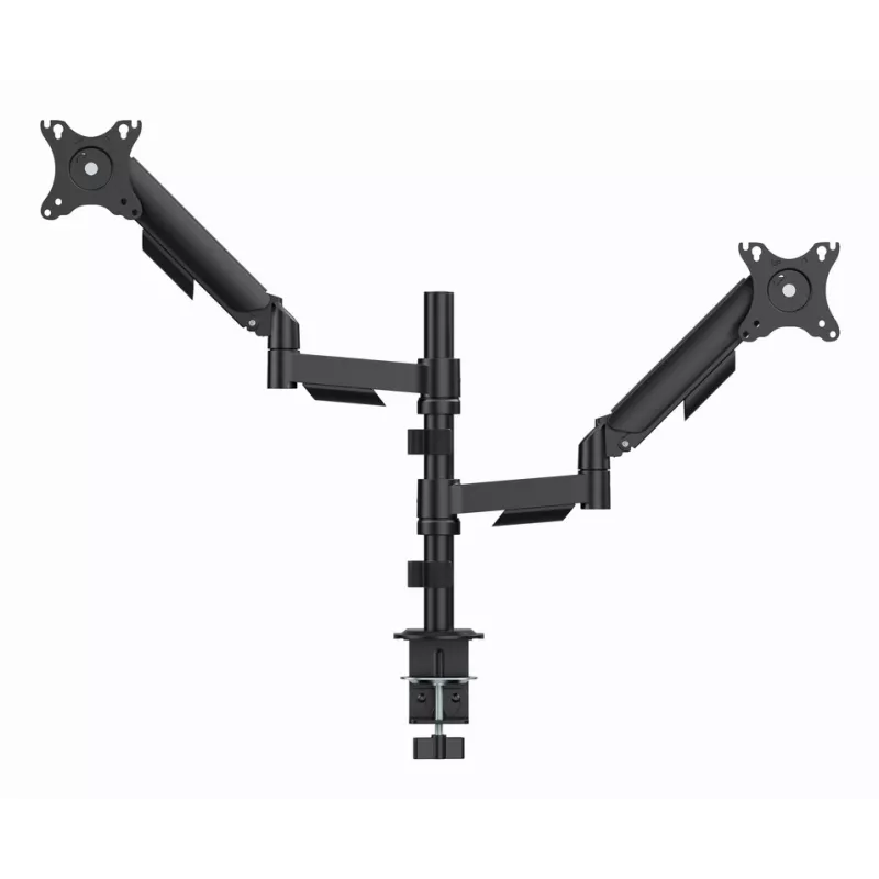 Suporte de secretária para monitor Gembird MA-DA2P-02 para 2 ecrãs, até 81,3 cm (32 polegadas), VESA 75x75–100x100, peso máx. 9 kg por ecrã, morsa/passagem pela secretária, preto