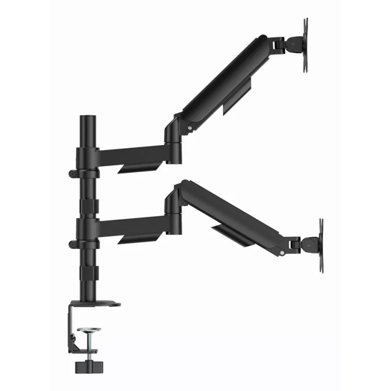 Suporte de secretária para monitor Gembird MA-DA2P-02 para 2 ecrãs, até 81,3 cm (32 polegadas), VESA 75x75–100x100, peso máx. 9 kg por ecrã, morsa/passagem pela secretária, preto