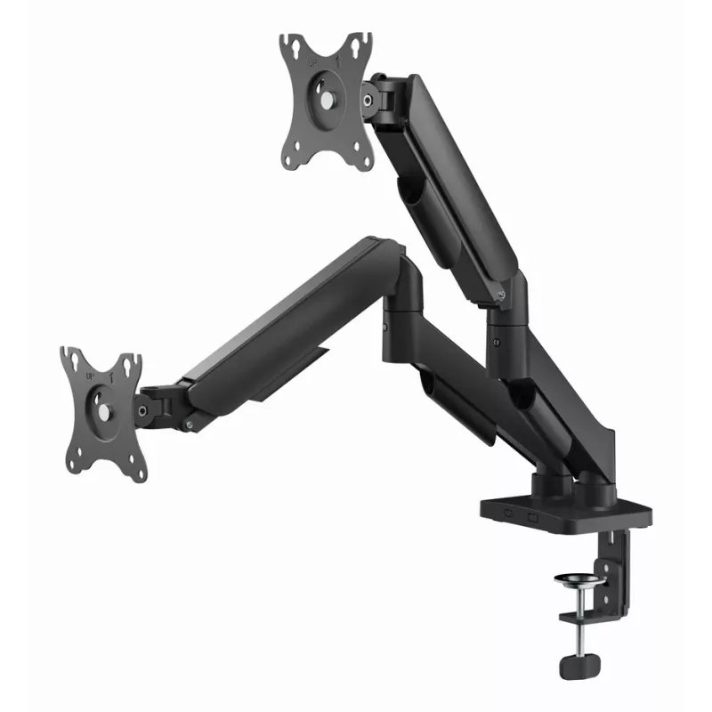 Braço de monitor de secretária ajustável GEMBIRD para dois ecrãs com portas USB, 43,2-81,3 cm (17-32 polegadas)