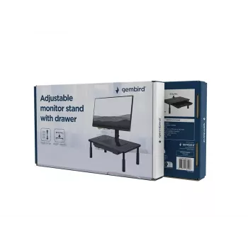 Suporte para monitor GEMBIRD MS-TABLE-D-01 — base de secretária regulável em altura com 1 gaveta, aço, 140 mm de altura, para 1 ecrã, capacidade de carga 20 kg