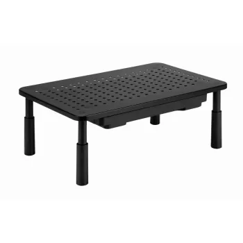 Suporte para monitor GEMBIRD MS-TABLE-D-01 — base de secretária regulável em altura com 1 gaveta, aço, 140 mm de altura, para 1 ecrã, capacidade de carga 20 kg