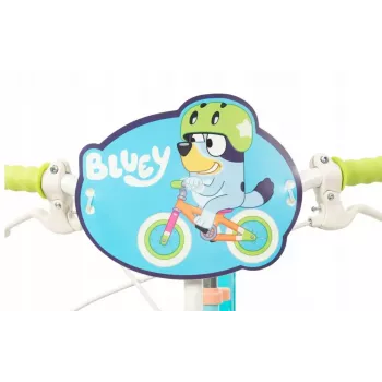 Bicicleta infantil Toimsa Bluey 12 polegadas — roda de 12 polegadas, azul e lima, travão dianteiro e traseiro, rodas de apoio