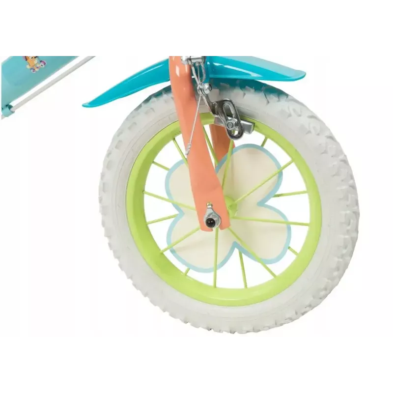 Bicicleta infantil Toimsa Bluey 12 polegadas — roda de 12 polegadas, azul e lima, travão dianteiro e traseiro, rodas de apoio