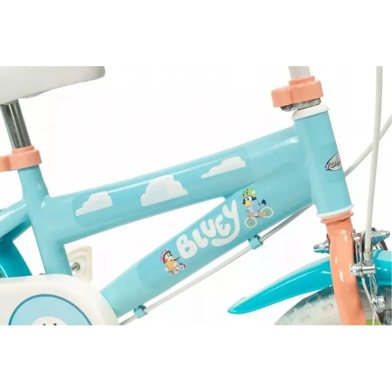 Bicicleta infantil Toimsa Bluey 12 polegadas — roda de 12 polegadas, azul e lima, travão dianteiro e traseiro, rodas de apoio