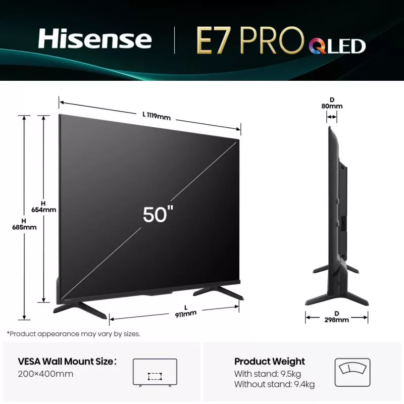 Hisense E7Q PRO 50E7Q PRO 127 cm (50 polegadas) 4K Ultra HD Smart TV Wi-Fi preto