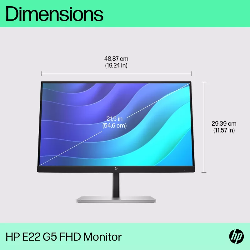 Monitor HP E-Series E22 G5 FHD, 54,6 cm (21,5 polegadas), 1920 x 1080 píxeis, Full HD, LCD, 5 ms, preto, prateado