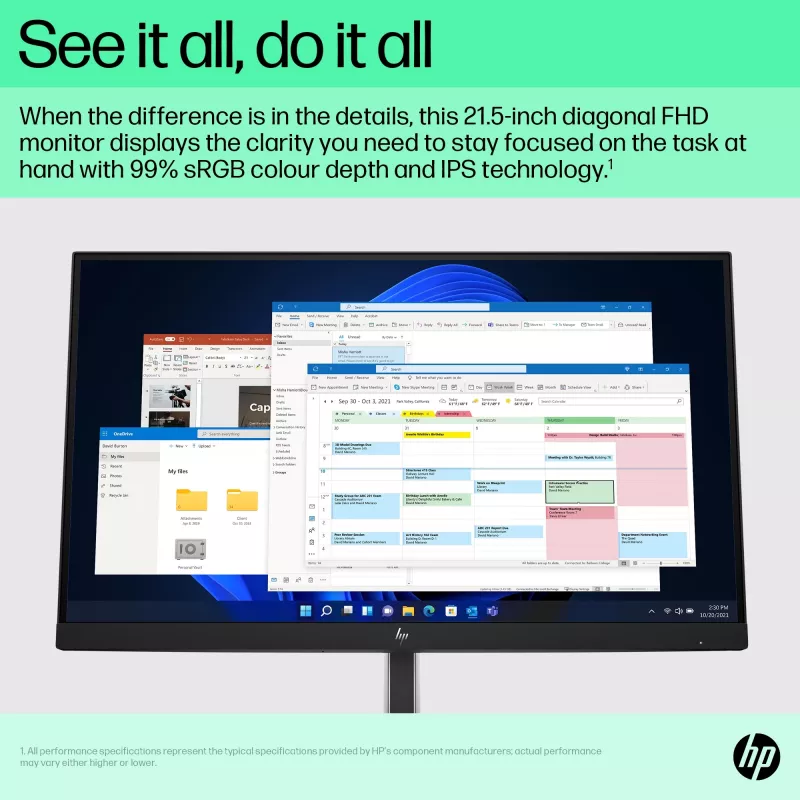 Monitor HP E-Series E22 G5 FHD, 54,6 cm (21,5 polegadas), 1920 x 1080 píxeis, Full HD, LCD, 5 ms, preto, prateado