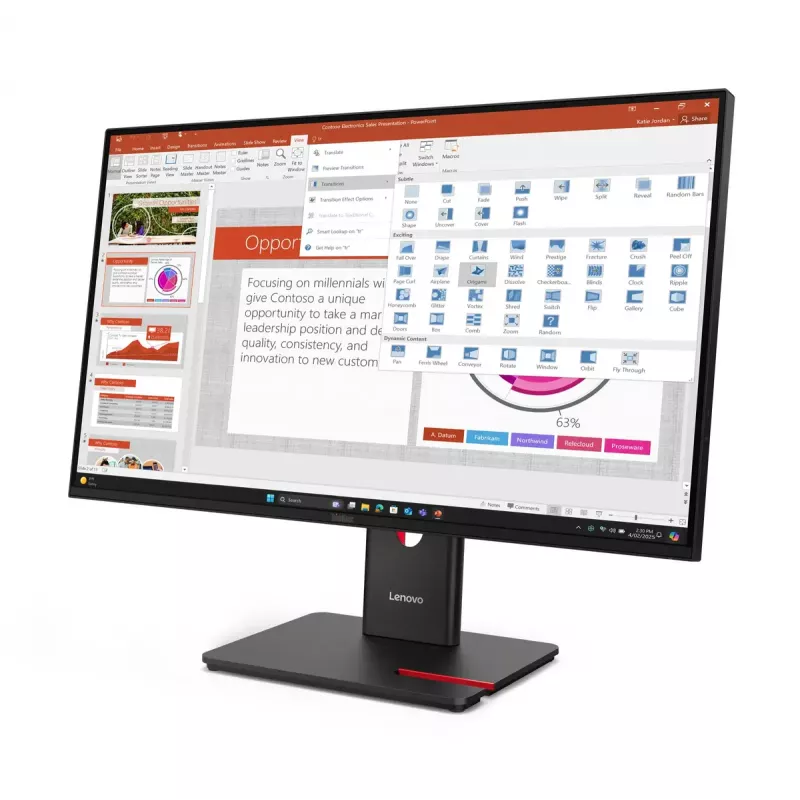 Monitor Lenovo ThinkVision T27-40 27 polegadas Full HD IPS LED 1920x1080, 300 cd/m², 120 Hz, hub USB, VESA