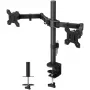Suporte para monitor TECHLY ICA-LCD-382-D para 2 ecrãs, fixação de mesa, até 27 polegadas, 20 kg, VESA 75x75–100x100, preto