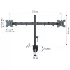 Suporte para monitor TECHLY ICA-LCD-382-D para 2 ecrãs, fixação de mesa, até 27 polegadas, 20 kg, VESA 75x75–100x100, preto