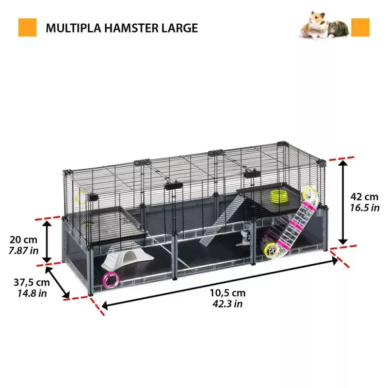 Gaiola para roedores FERPLAST Multipla Hamster large 107,5×37,5×42 cm, metal, preto