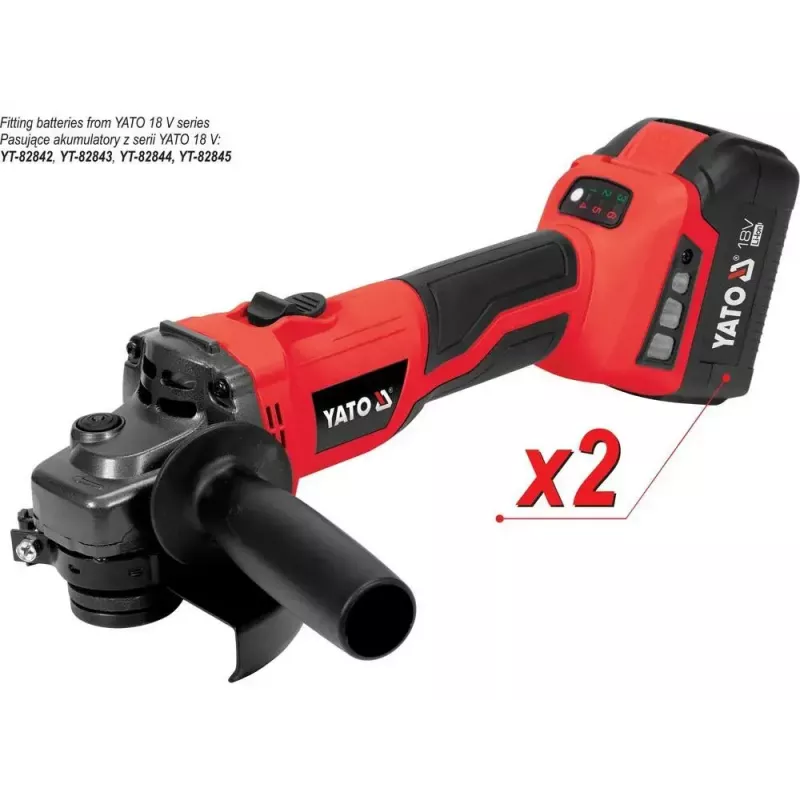 Rebarbadora YATO YT-828295, sem fios 18 V, sem escovas, disco 125 mm, 2x baterias Li-Ion 4 Ah, 1,26 kg