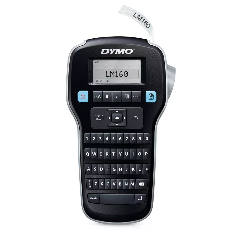 Impressora de etiquetas DYMO LabelManager 160 | Impressora de etiquetas portátil com teclado QWERTZ | Inclui fita de etiquetas D1 preta e branca (12 mm) | Para casa e escritório