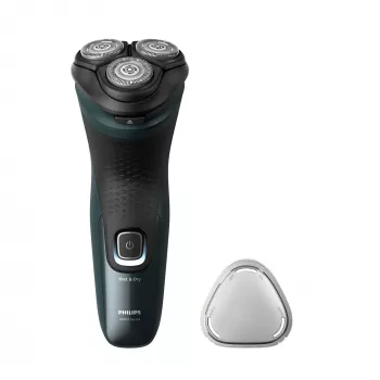 Máquina de barbear elétrica Philips 3000X Series X3052/00 — rotativa, 3 cabeças de corte, molhado e seco, bateria NiMH, 45 min. de autonomia, aparador, preto/verde