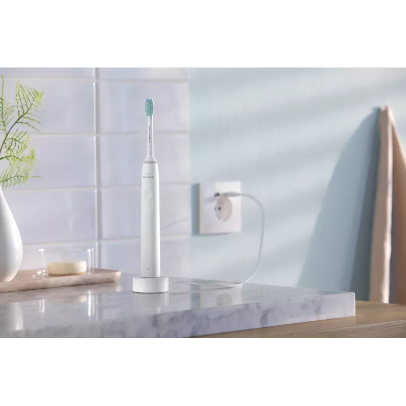 Escova de dentes sónica Philips 3100 series HX3671/13 – tecnologia sónica, 31.000 movimentos/min., sensor de pressão, Li-Ion, bateria incorporada, 1 cabeça de escova, Branco
