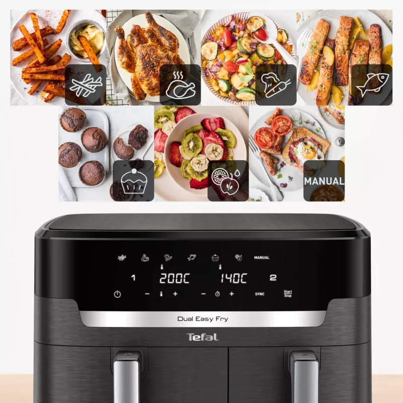 Fritadeira Tefal Easy Fry Dual XXL EY942HE0 dupla 11 L de bancada 2020 W fritadeira de ar quente cinzento