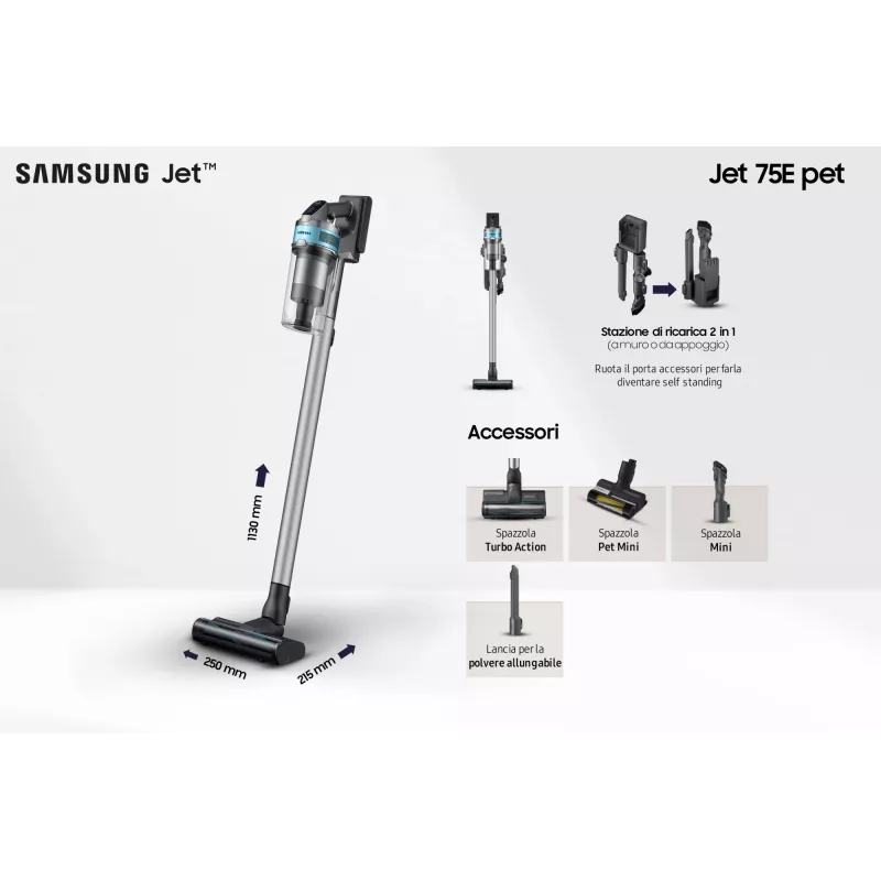 Aspirador vertical 2 em 1 Samsung VS20B75AGR1 com bateria, sem saco, 550 W, preto, cor menta