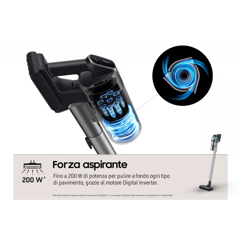 Aspirador vertical 2 em 1 Samsung VS20B75AGR1 com bateria, sem saco, 550 W, preto, cor menta