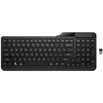 Rato sem fios HP 475 Dual-Mode — QWERTY em tamanho completo, RF + Bluetooth 5.3, teclado numérico, preto, 376×153×19 mm