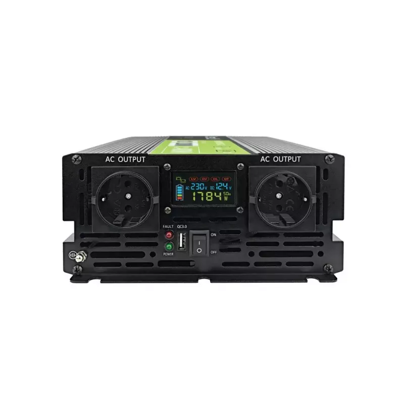 Inversor para automóvel Green Cell INVGC12P2000LCD 2000W 12V para 230V onda sinusoidal pura, LCD, 1×USB, 2×AUX