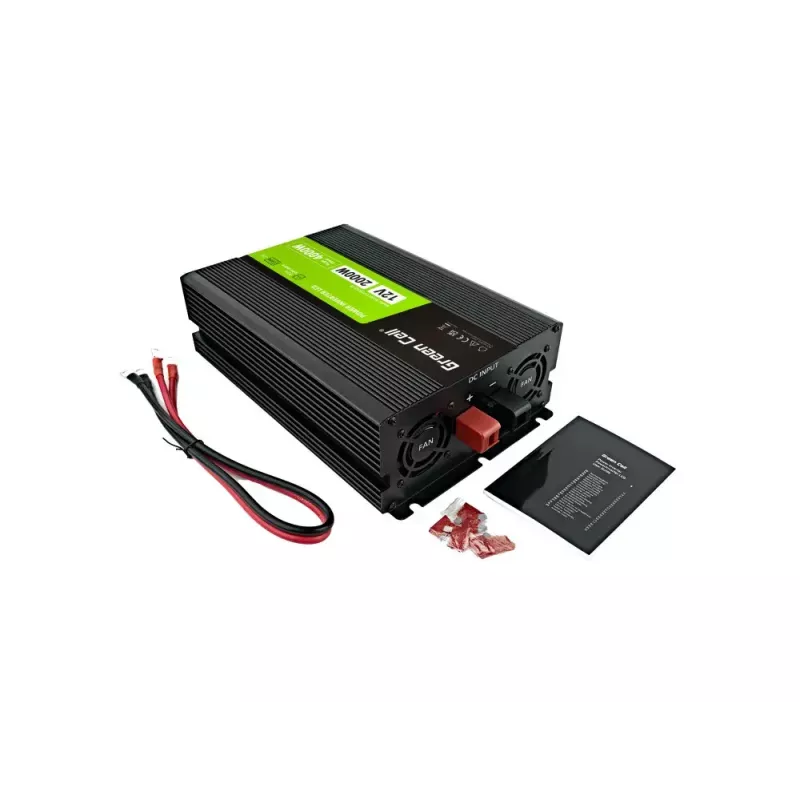 Inversor para automóvel Green Cell INVGC12P2000LCD 2000W 12V para 230V onda sinusoidal pura, LCD, 1×USB, 2×AUX