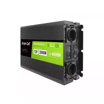 Inversor para automóvel Green Cell INVGC12P2000LCD 2000W 12V para 230V onda sinusoidal pura, LCD, 1×USB, 2×AUX