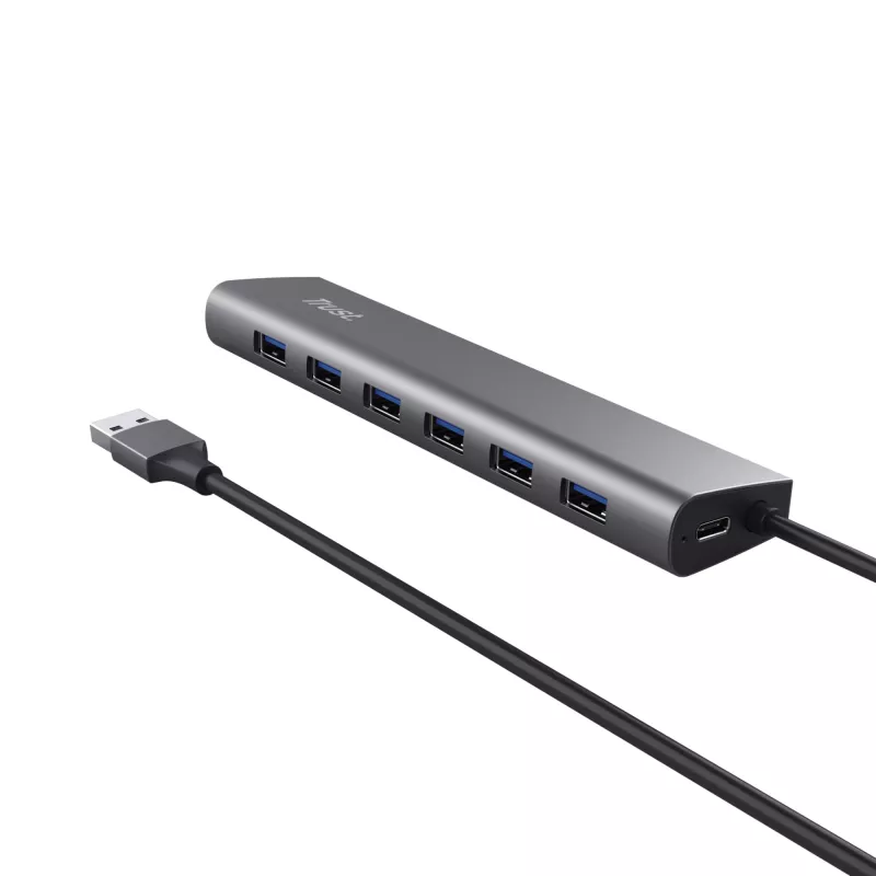 Trust Halyx 24967 hub USB de 7 portas, USB 3.2 Gen 1, Type-A, 5000 Mbit/s, prateado