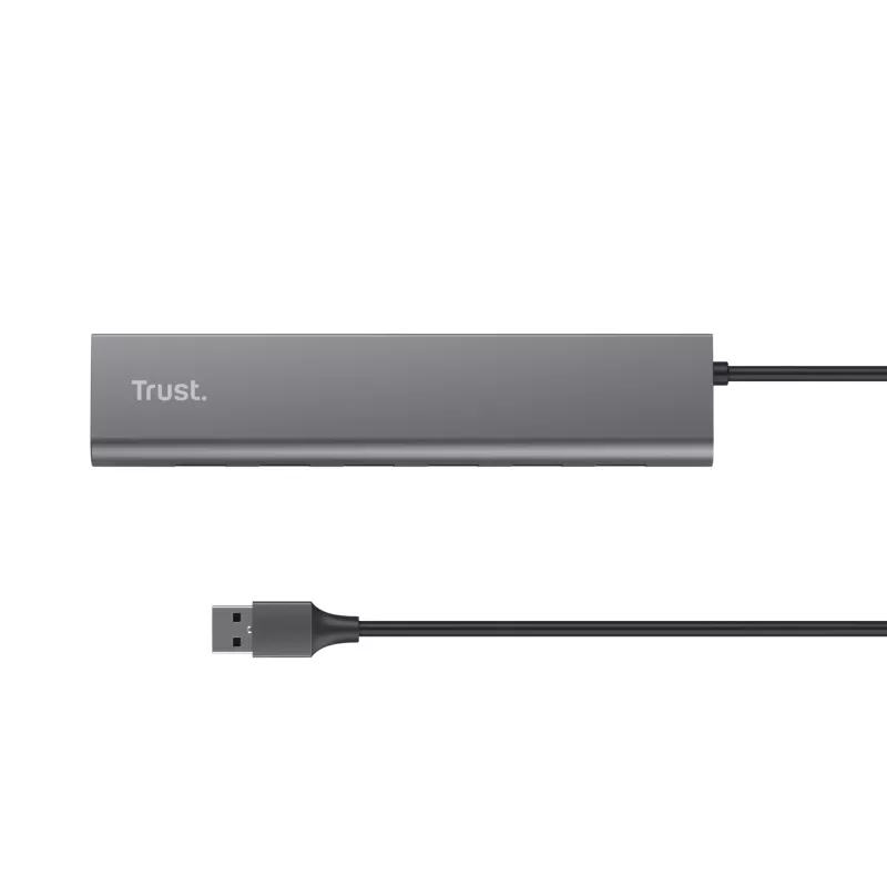 Trust Halyx 24967 hub USB de 7 portas, USB 3.2 Gen 1, Type-A, 5000 Mbit/s, prateado