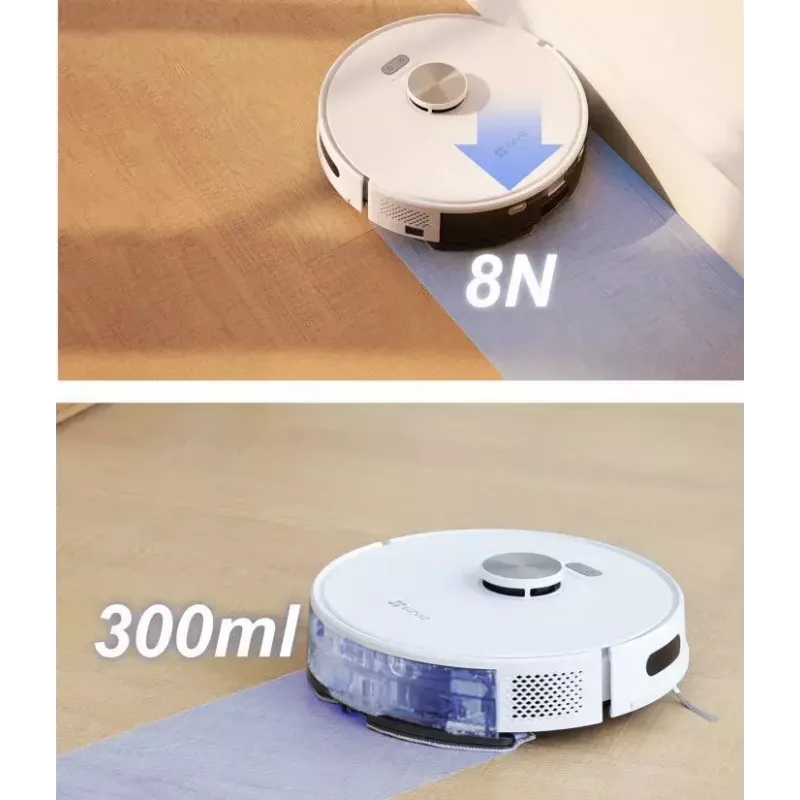 Robô aspirador EZVIZ RE5S Plus — 9000 Pa de potência de aspiração, bateria de 5200 mAh, 22 minutos de autonomia, função de lavagem, base de autossegagem