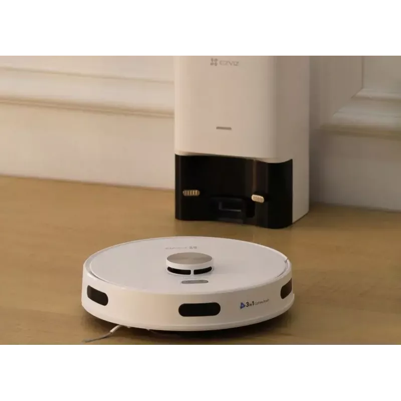 Robô aspirador EZVIZ RE5S Plus — 9000 Pa de potência de aspiração, bateria de 5200 mAh, 22 minutos de autonomia, função de lavagem, base de autossegagem