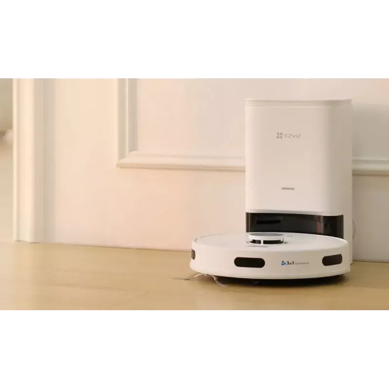Robô aspirador EZVIZ RE5S Plus — 9000 Pa de potência de aspiração, bateria de 5200 mAh, 22 minutos de autonomia, função de lavagem, base de autossegagem
