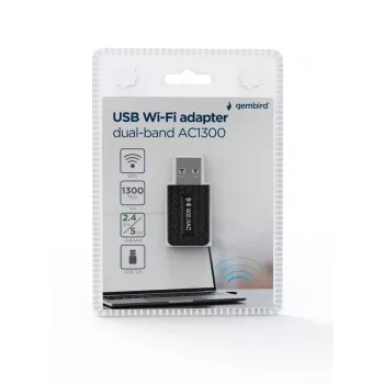 Adaptador USB Wi-Fi GEMBIRD AC1300 Dual-Band Wi-Fi 5 (RTL8812BU) 867 Mbit/s USB 3.0 antena interna preto