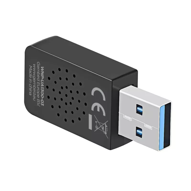 Adaptador USB Wi-Fi GEMBIRD AC1300 Dual-Band Wi-Fi 5 (RTL8812BU) 867 Mbit/s USB 3.0 antena interna preto