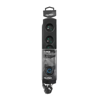 Proteção contra sobretensões QOLTEC 50104 — 4 tomadas AC, 230 V, cabo de 1,5 m, preto