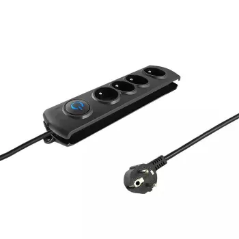 Proteção contra sobretensões QOLTEC 50104 — 4 tomadas AC, 230 V, cabo de 1,5 m, preto