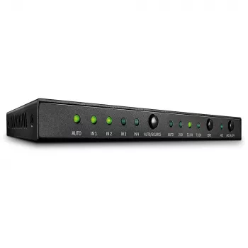 Switch HDMI 18G Lindy 4 portas com áudio, HDMI, metal, preto, 18 Gbit/s, 3840 x 2160 píxeis, 5.1 canais