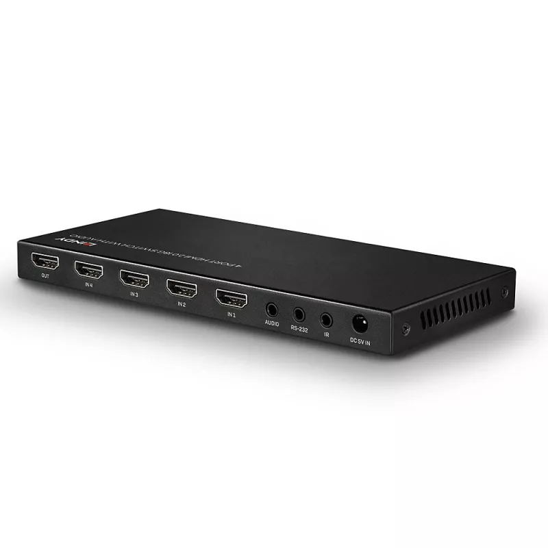 Lindy 38249 comutador HDMI 2.0 18G de 4 portas com áudio, de secretária