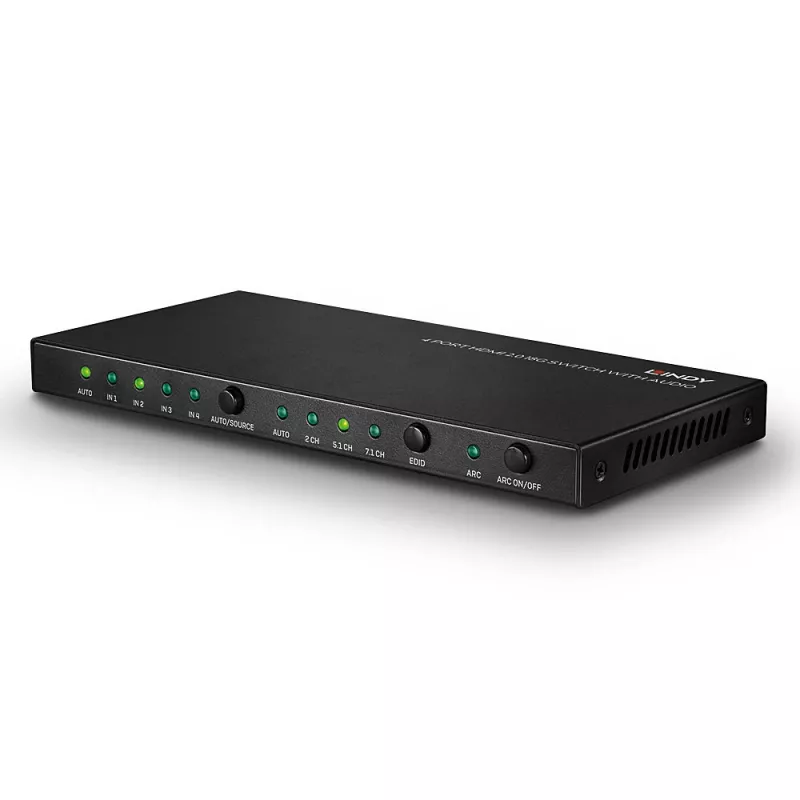 Lindy 38249 comutador HDMI 2.0 18G de 4 portas com áudio, de secretária
