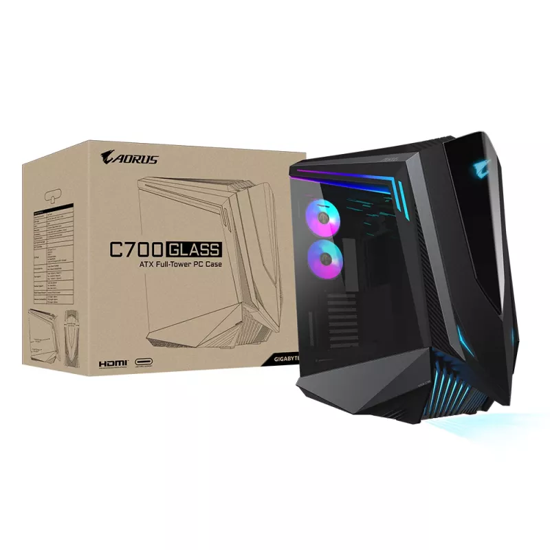 Caixa de PC GIGABYTE AORUS C700 GLASS – Full-Tower, suporta até E-ATX e radiadores de 420 mm, 5 ventoinhas de 120 mm pré-instaladas, USB 3.1 Type-C, RGB Fusion