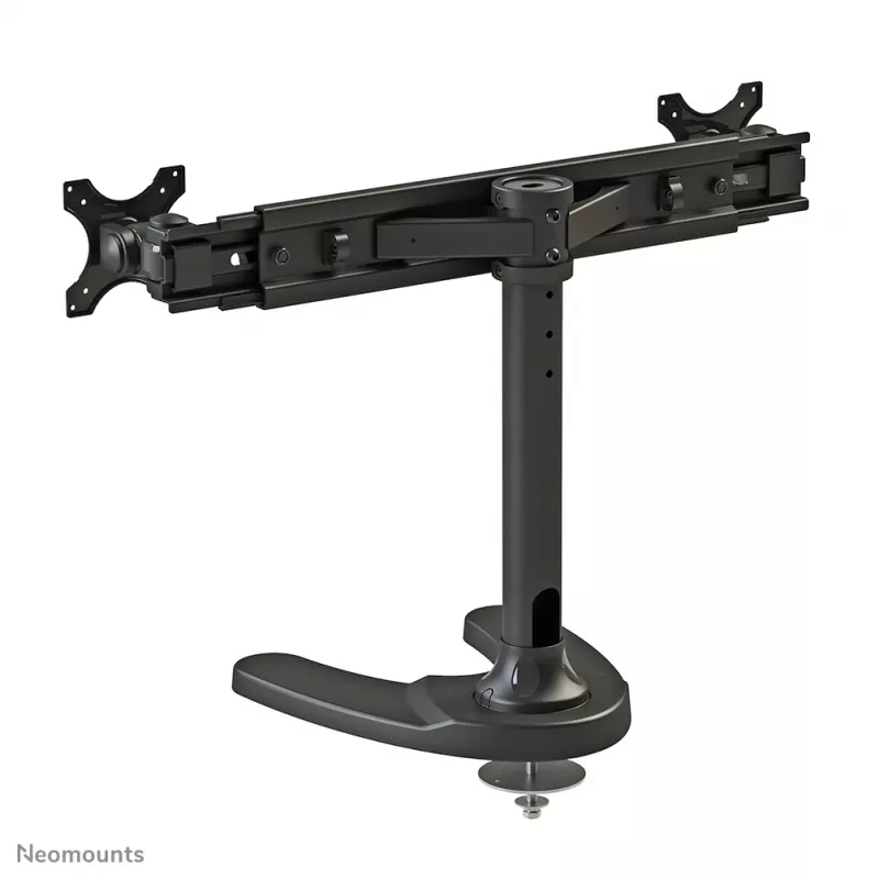 Neomounts FPMA-D700DD suporte de secretária para dois monitores, articulado, 19-30 polegadas (48,3-76,2 cm), 8 kg por ecrã, VESA 75x75-100x100, base/passa-cabos, preto
