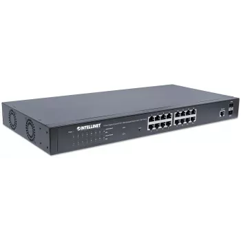 Switch Intellinet 16 portas Gigabit Ethernet PoE+ gerido via web com 2 portas SFP, compatível com IEEE 802.3at/af Power over Ethernet (PoE+/PoE), 374 W, Endspan, montagem em rack 19 polegadas