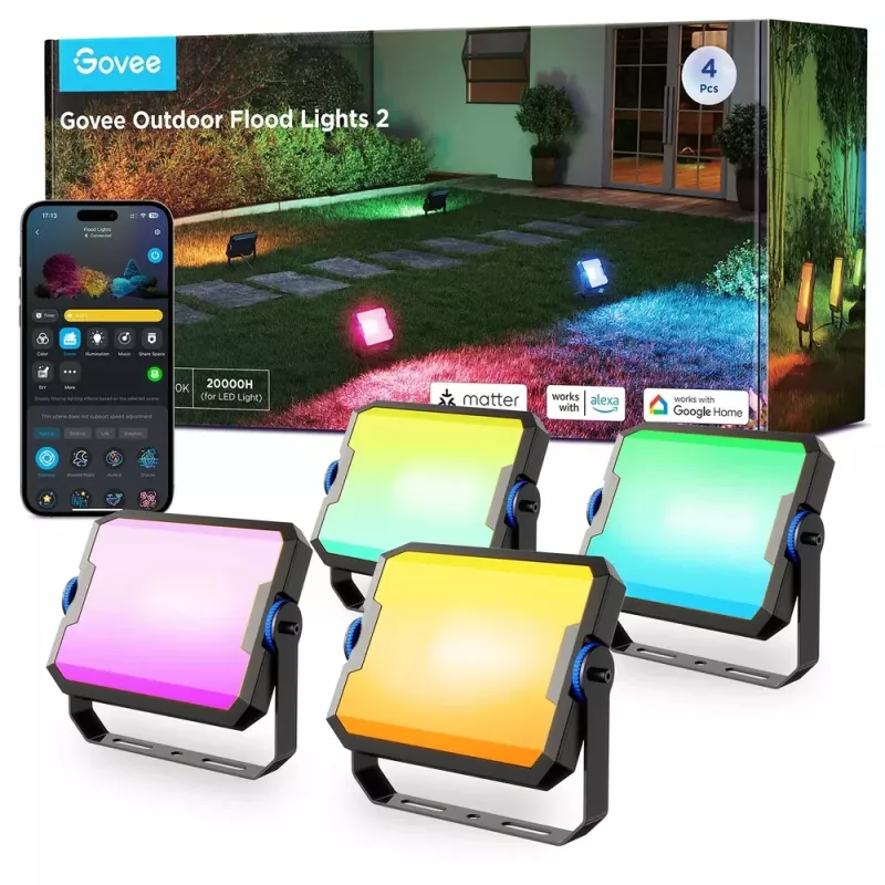 Govee H8057 projetores de exterior 2, 4 unidades, Wi-Fi/Bluetooth, RGBWW, IP66