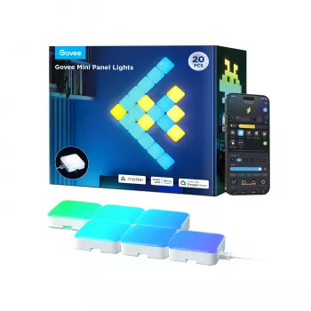 Aplique de parede inteligente Govee Mini Panel Lights Wi‑Fi/Bluetooth 72 W, branco, conjunto de 10, 80×80×28 mm