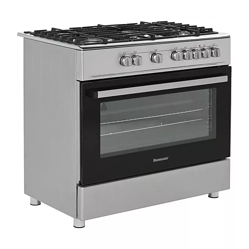 Fogão a gás e elétrico independente Ravanson KWGE-K90A Cheff, 90 cm, placa de 5 bicos (wok), forno elétrico 110 l, aço inoxidável/prateado