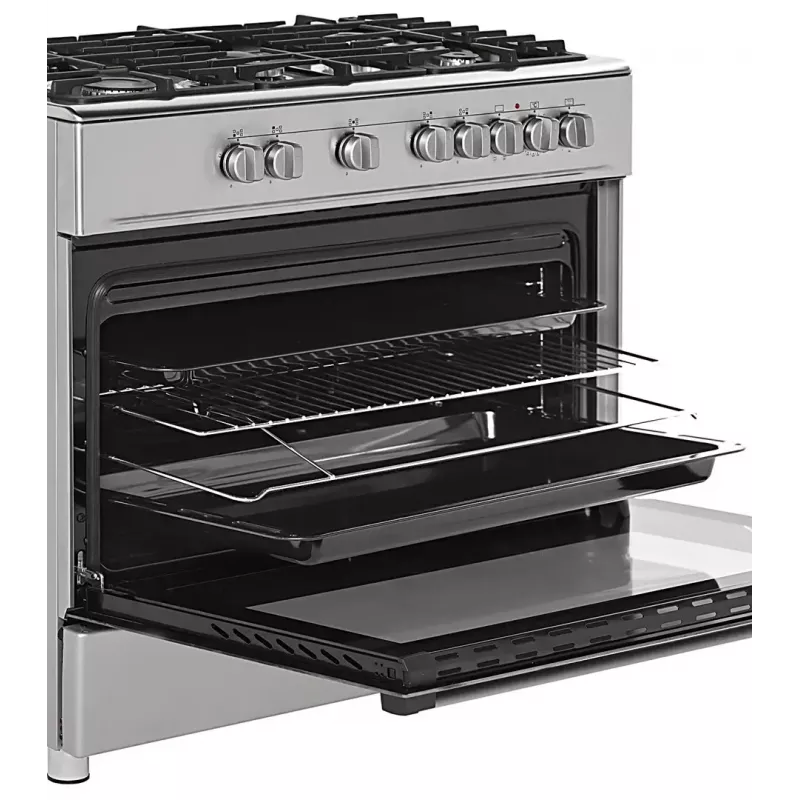 Fogão a gás e elétrico independente Ravanson KWGE-K90A Cheff, 90 cm, placa de 5 bicos (wok), forno elétrico 110 l, aço inoxidável/prateado